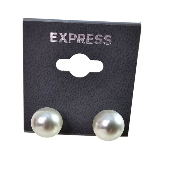 Express Silver-Tone Faux Pearl Stud Earrings NWT - Picture 1 of 4